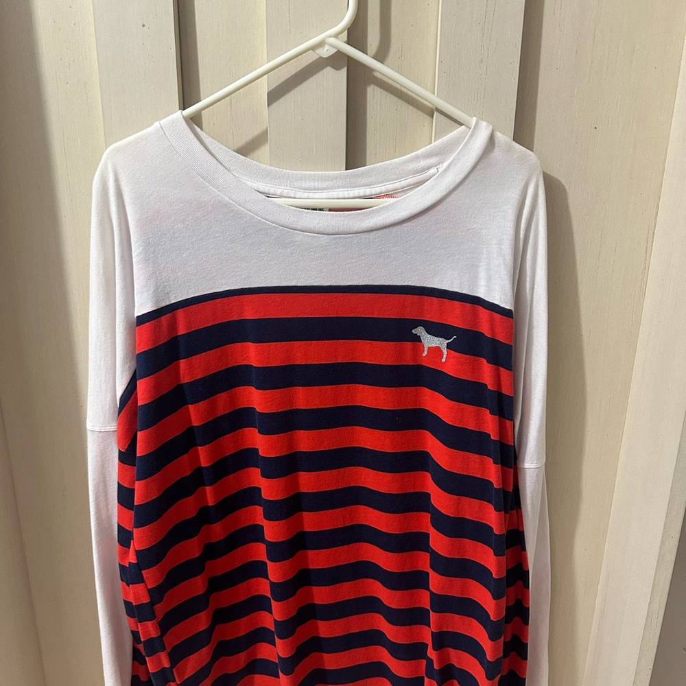 PINK Victoria's Secret Red and Navy Blue Striped Top